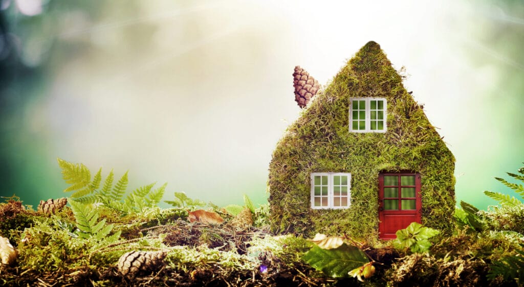 eco,friendly,house,concept,with,moss,covered,model,home,outdoors